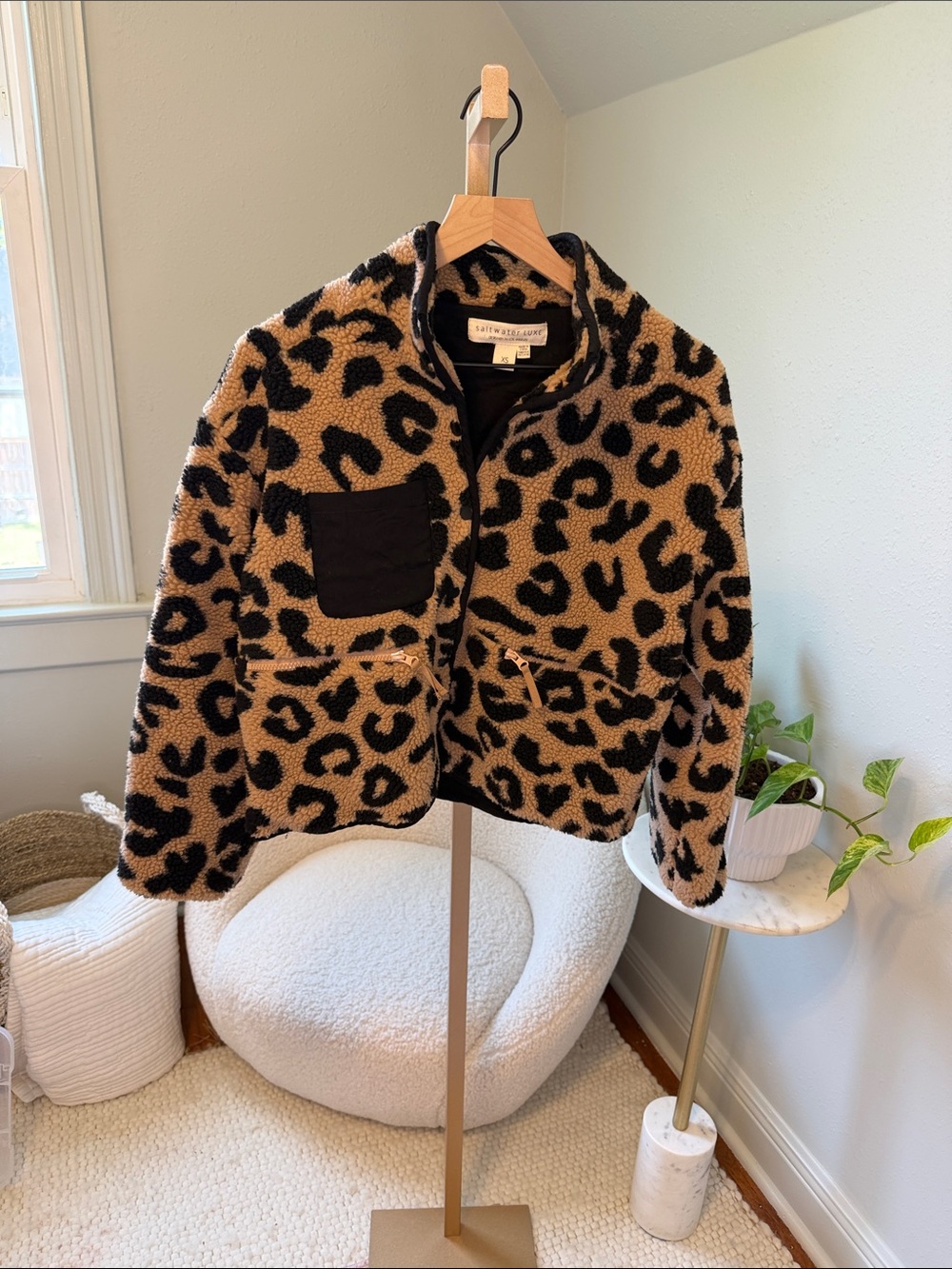 saltwater LUXE Leopard Sherpa Jacket - Camel & Black